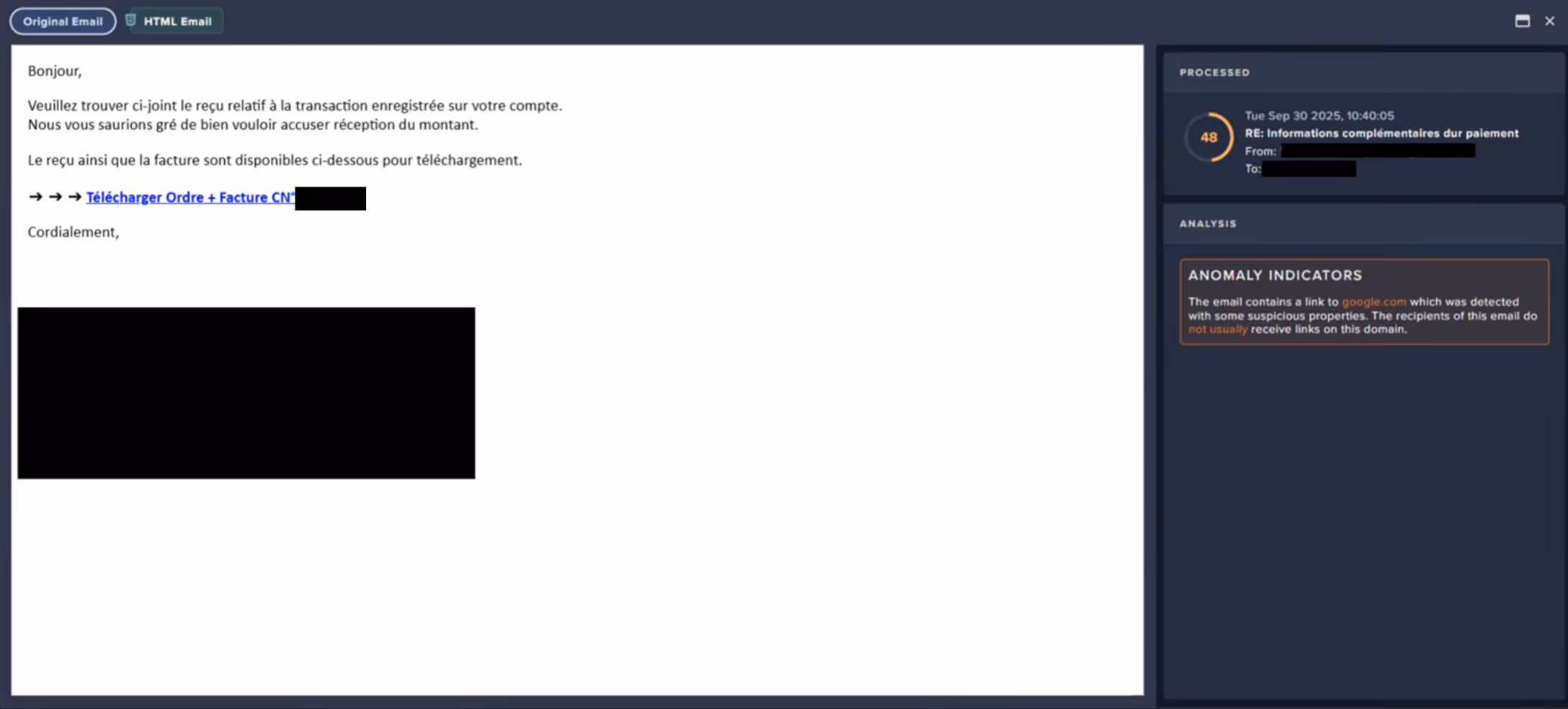 Figure 4: Darktrace / EMAIL’s preview of the email sent by the offending account.