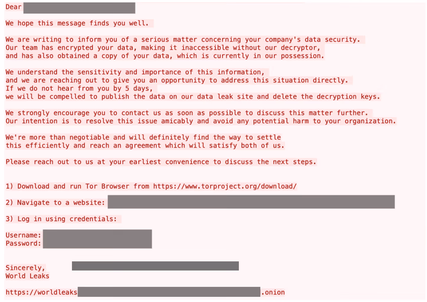  Packet Capture (PCAP) of the ransom note claiming that the attack was carried out by World Leaks.