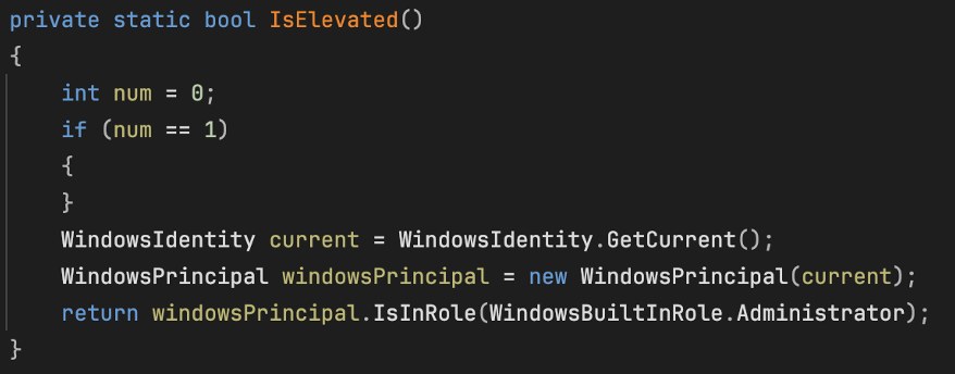 The “IsElevated” function as seen in the sample.