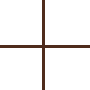 Brown plus sign made of two intersecting lines on a white background.